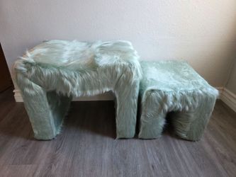Ottoman Stool Set of 2, light green