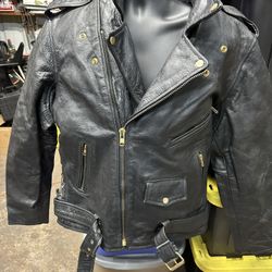 Leathers Black Classic Motorcycle Jacket Zip Out Insulated,size46,scuffs #U5