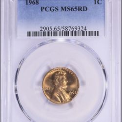 1968 Lincoln Cent 1C PCGS MS65 RD Certified Red