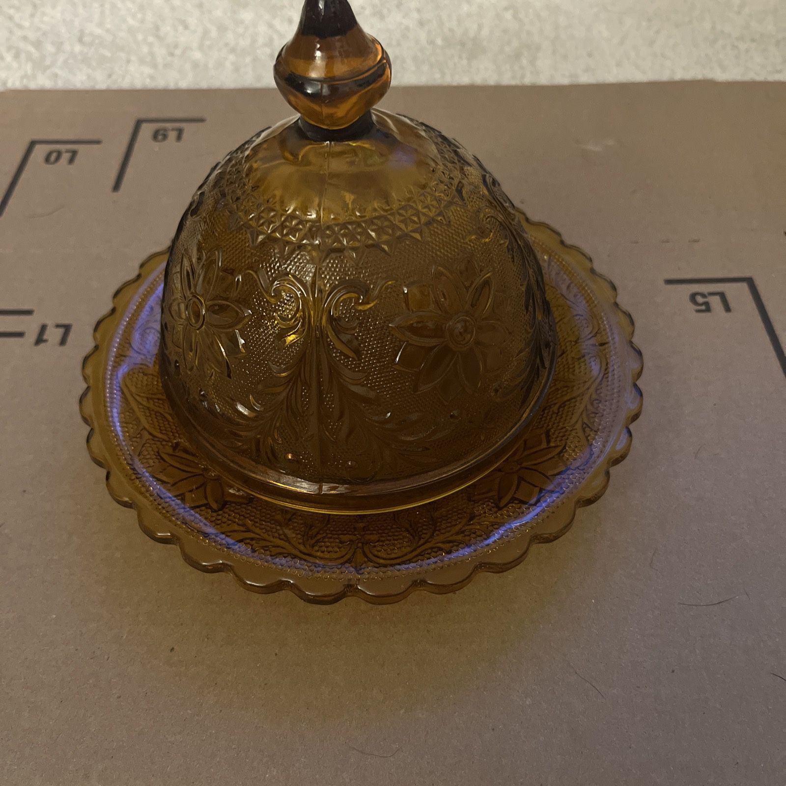 2 Pc Indiana Glass TIARA Amber Sandwich Pressed Domed Covered Butter Cheese Dish