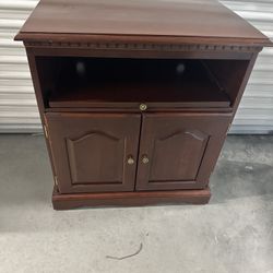 solid sturdy wooden chest one cabinet inside one adjustable shelf one top shelf with slide off on Wheels 