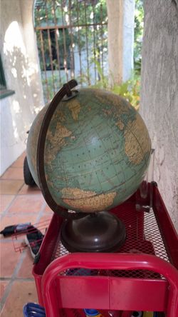 Vintage 1940s World Globe with Brown Base