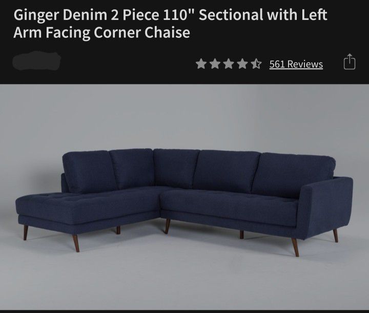 Ginger Denim Sectional 110" Sectional With Chase 