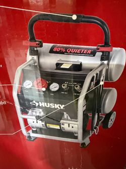 Husky 4.5 Gal. 175 PSI Portable Electric Oil-Free Quiet Twin Stack Jobsite Air Compressor w/Rubber Wheels and 2-Quick Couplers