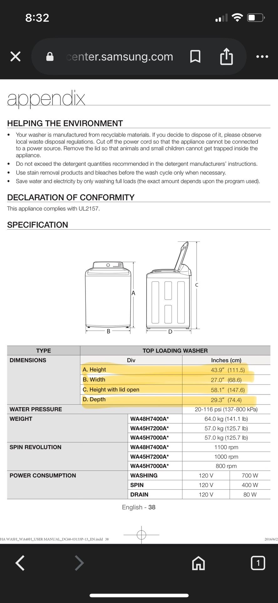 Samsung Washer Dryer