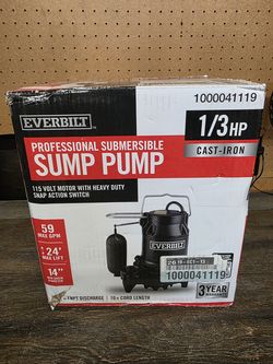 Everbilt HDS30 1/3 HP Cast Iron Submersible Sump Pump - Black