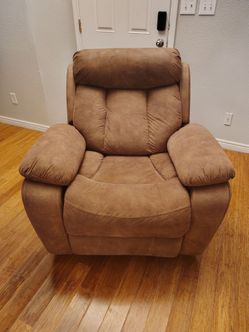 Comfortable Brown Microfiber Rocker Recliner & Matching Sofa Set