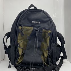 Genuine Canon Padded Deluxe Backpack Bag Olive Green And Black Multi Zippers