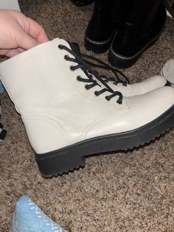 White Lace Up Boots With Side Zipper
