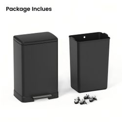 14.5 gallon trash can with wheels, stainless steel