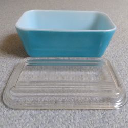 PYREX BLUE #502-B PRIMARY REFRIGERATOR STORAGE DISH WITH #502-C RIBBED GLASS LID