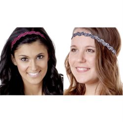 Hipsy Adjustable Headbands Wave Bling Glitter Non Slip Womens Teens Girls 2 Pack