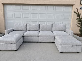 6-Piece Modular Sectional with Storage – Light Gray