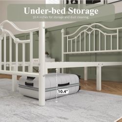 LOEWAY Full Metal Bed Frame - White (Open Box / Missing Screws)