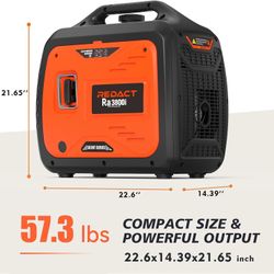 Redact 3800 Watts Portable Inverter Generator - Small Gasoline Powered for Home Backup