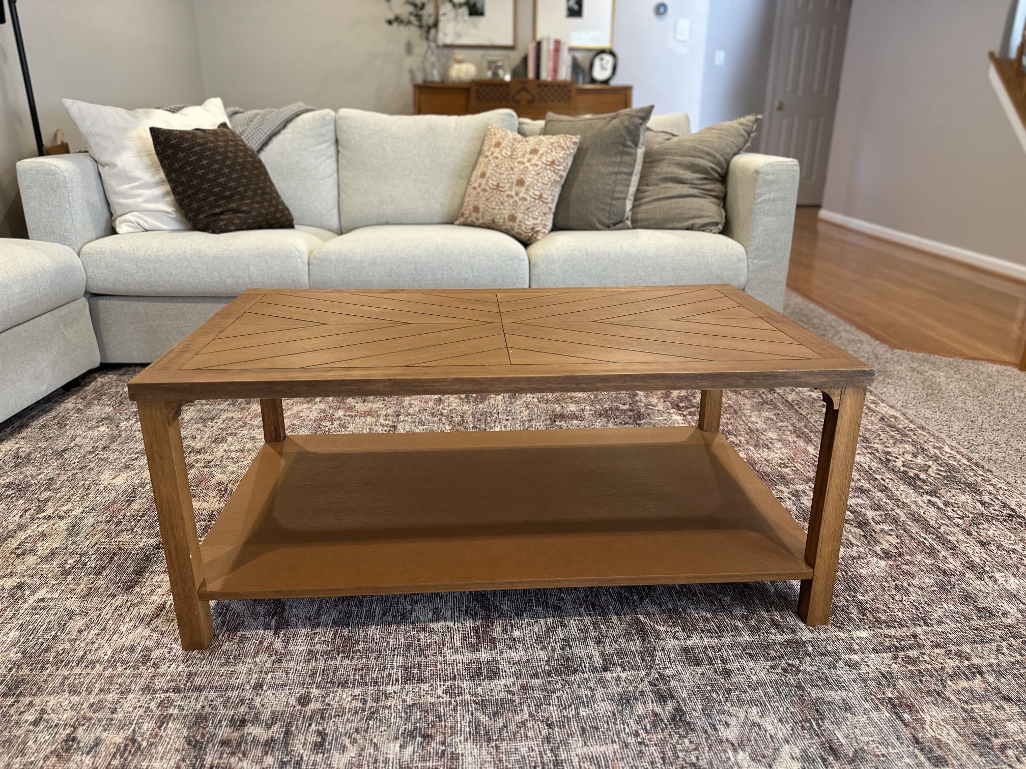 Chevron Wood Coffee Table with Shelf 