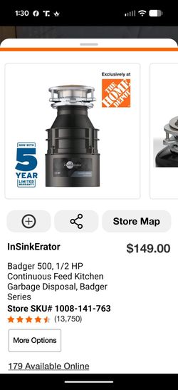 Insinkerator 1/2 HP garbage disposal (43 Ave and Baseline in Laveen)