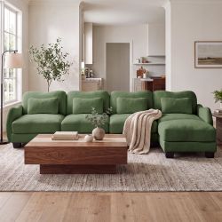 Rosedale 132" Modular L-Shaped Curve Design Sectional Sofa with Ottoman