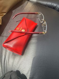 Cartier Rimless Glasses w/ Red Cartier Case – Gold & Burgundy Frames