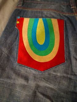 Denim Jeans with Rainbow Embroidered Pocket size 40×15