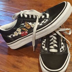 Vans Old Skool – Women’s 6.5 – Black Floral Butterfly Cherries – $15  OBO