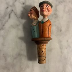 Vintage ANRI Mechanical Hand Carved Cork Bottle Stopper WORKS See Picture 
