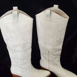 New $30 White Boots Women Size 10 Western Embroided Cowboy Pointed Toe 