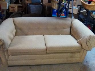 Looking for a forever home. Make offer Maple rocker new upholster love seat matching new upholster yellow and orange mini dots print must see