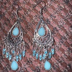 NEW Drop Earrings with Turquoise & Rhinestones 