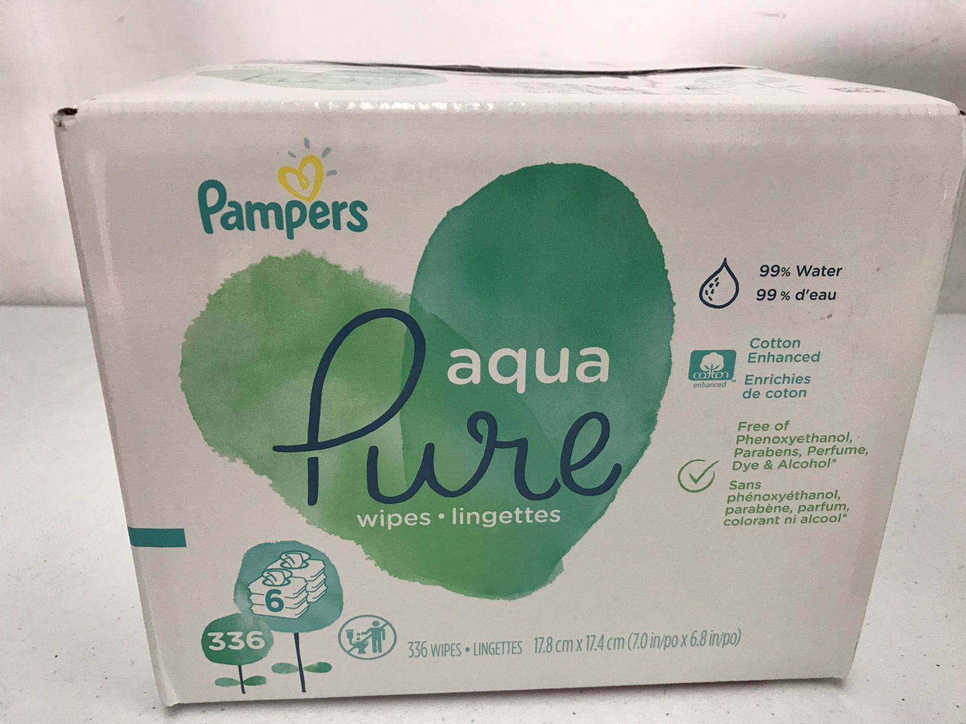 New pampers aqua pure baby wipes six packs 336 wipes 99% water