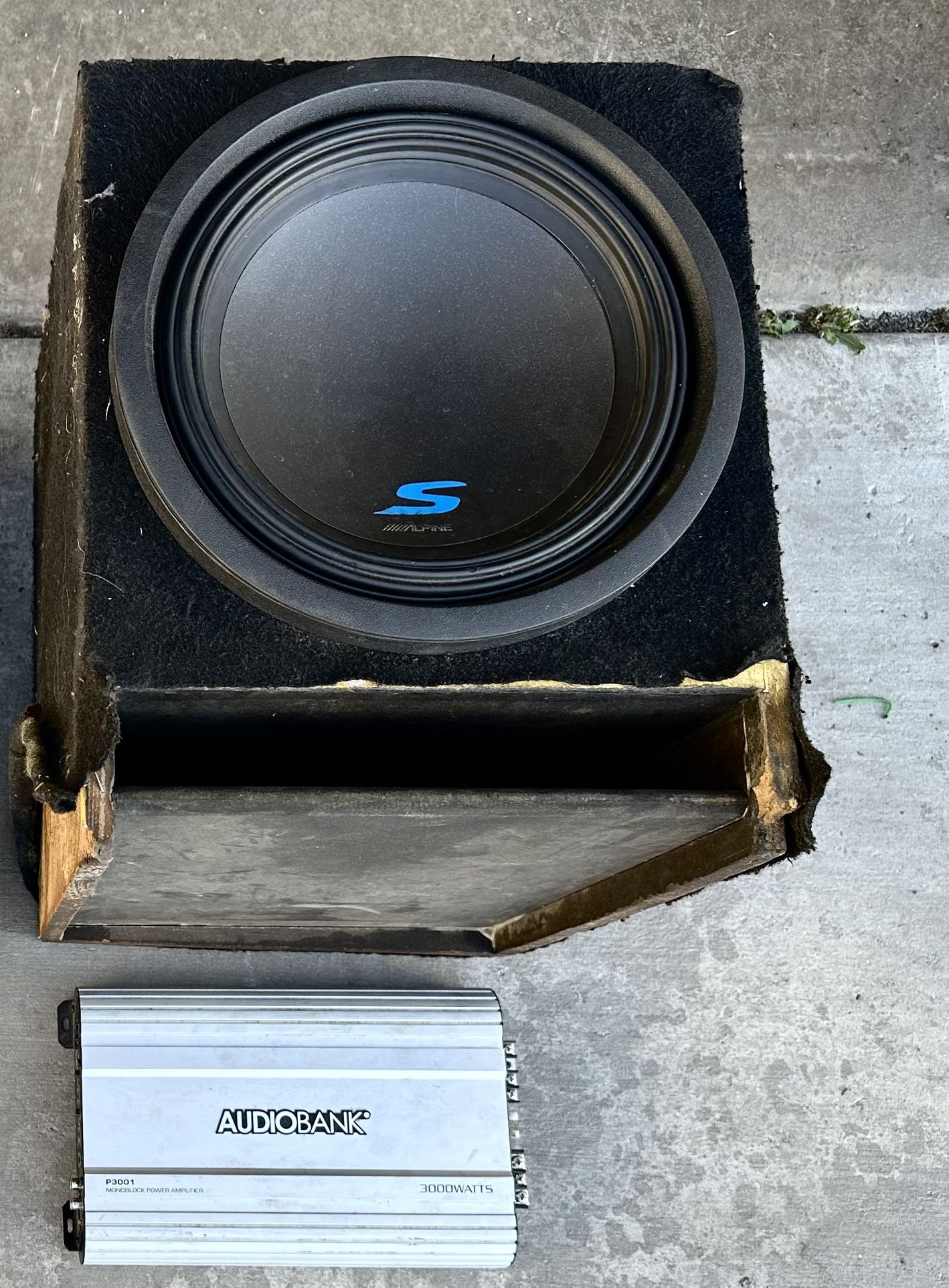 Alpine 20 inch Subwoofer With Audio Bank Amp And Android Car Play Stereo Reciever