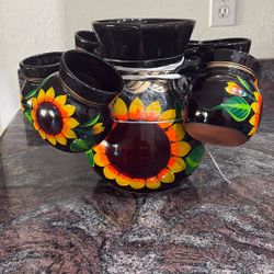 Sunflower Pitcher With Mugs Ceramic 