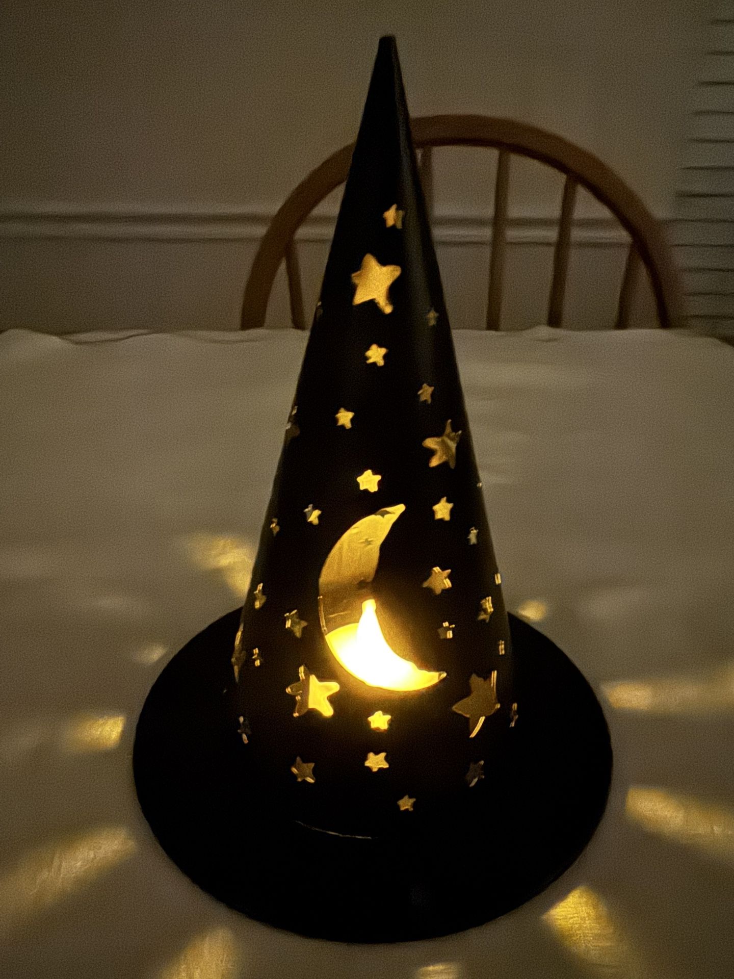 Lighted Witch Hat With Moon And Stars Cutouts Halloween Decor Metal