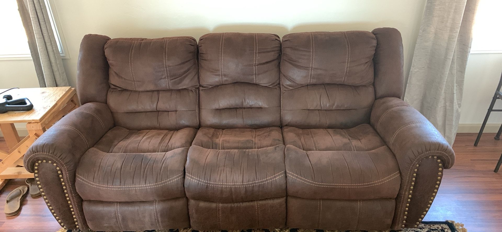 Brown Couch with Electric Recliners