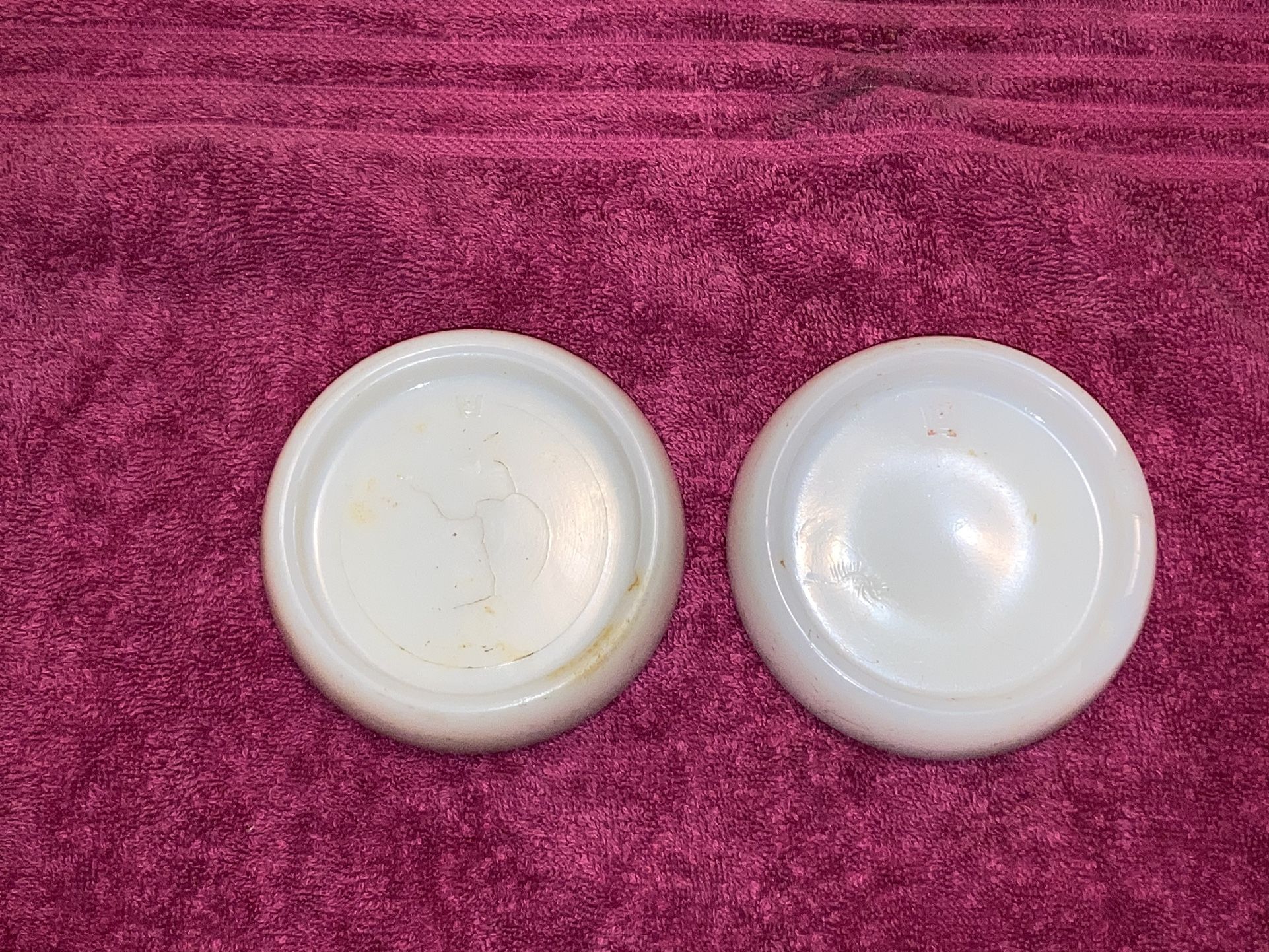 Pair Of Antique 1920s Hazel Atlas HA Milk Glass Ashtray/ / Candy bowls 