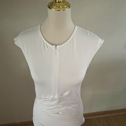  ATHLETA Women’s White 1/2 Zip Athletic Rushed Running T-Shirt Size S