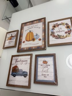 New Fall Autumn Framed Wall Art Set of 5