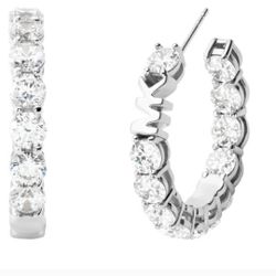Michael Kors Silver-Tone Hoop Cubic Zirconia Earrings