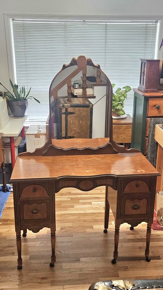 Vintage Vanity With Mirror And Bench