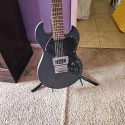 222 Black Electric Guitar and Stand