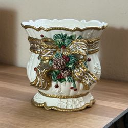 Vintage Christmas Ceramic Candle Holder Votive Centerpiece w/ Original Box Holiday Decor