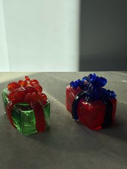 Hand blown glass presents with ribbon & bow $50 each