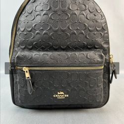 Coach Charlie Embossed Black Leather Backpack