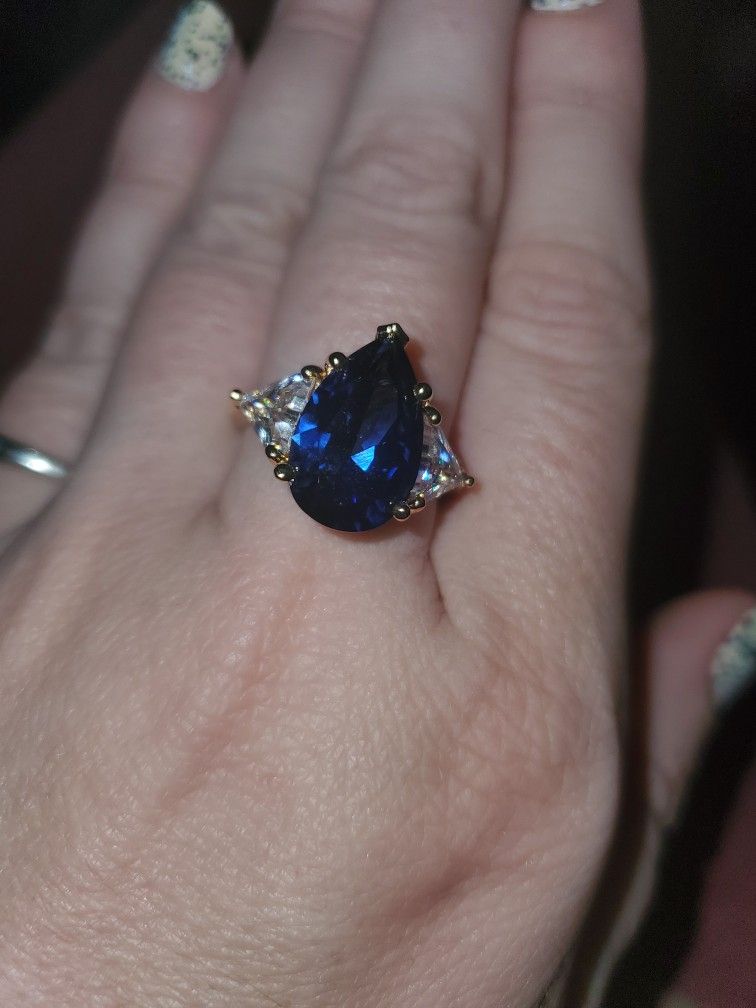 .925 Silver Gold Plated Gem Ring
