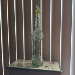 Green Ornate Glass Bottle With Liquor Pour Spout