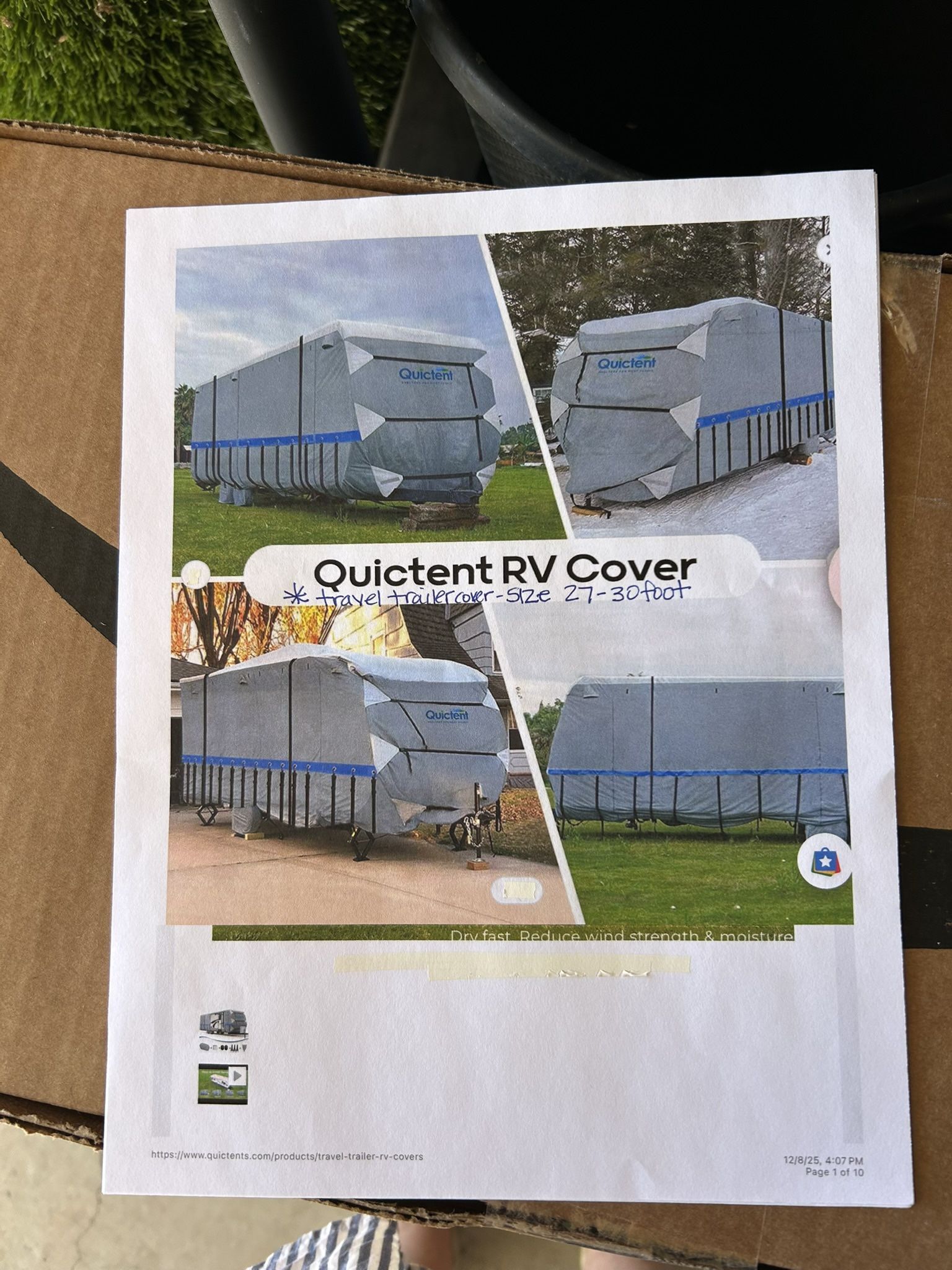 Travel Trailer Cover 27- 30 Foot - Never Been Used And No box 