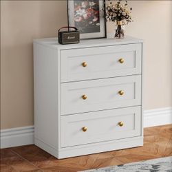 White 3-Drawer Dresser with Gold Knobs
