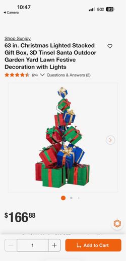Sunjoy 63-Inch Lighted Stacked Gift Box Yard Decoration