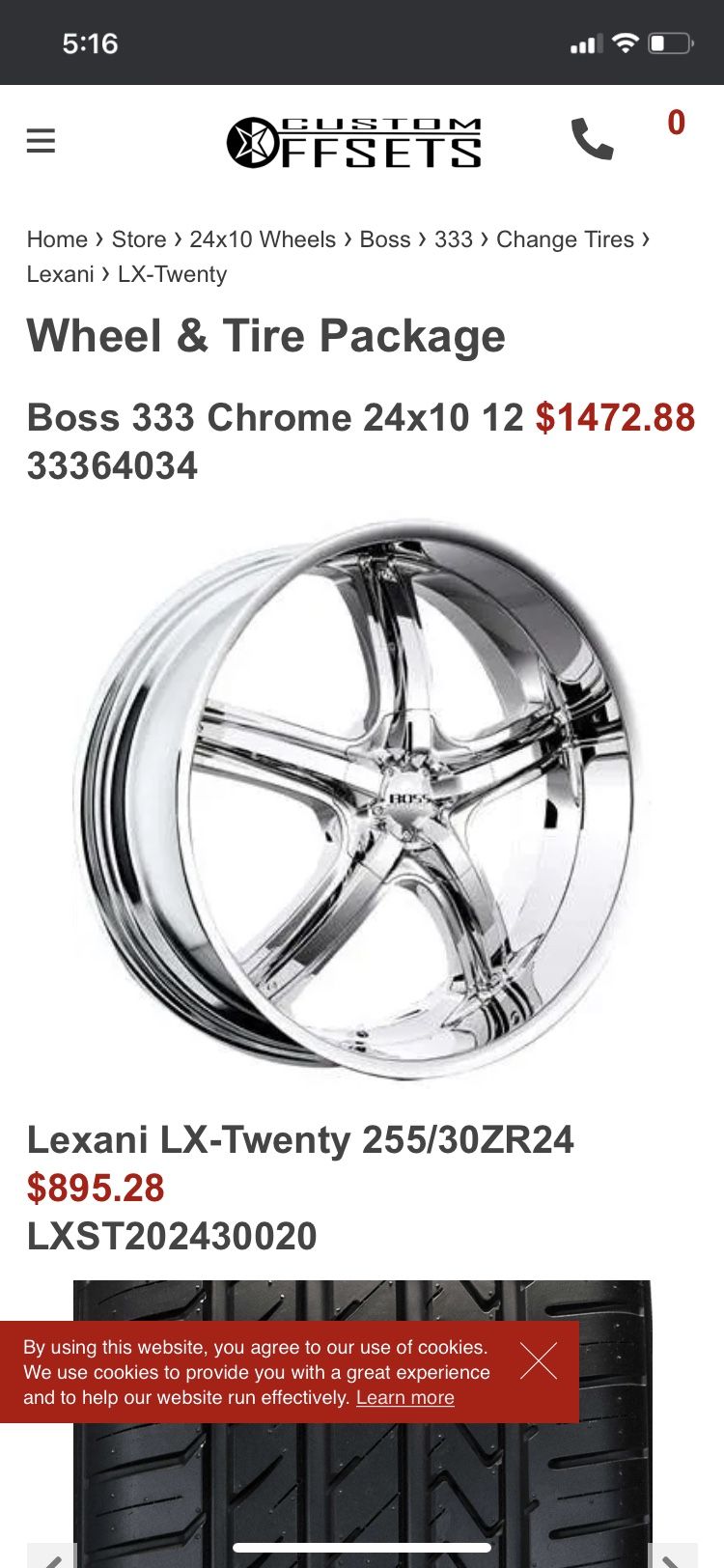 24” Boss 333 Chrome Rims (3) With 3 Tires 24x10