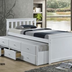 ✅️✅️Maya White Wood Twin Captains Bed w/Trundle(Mattress not included)✅️✅️